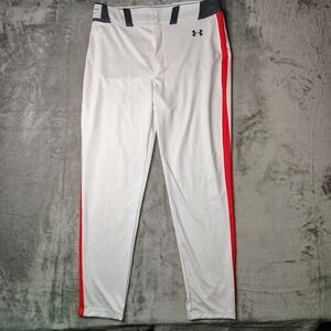 Under Armour AF Baseball Tapered Pant Mens Large White Red Fulton Side Stripe